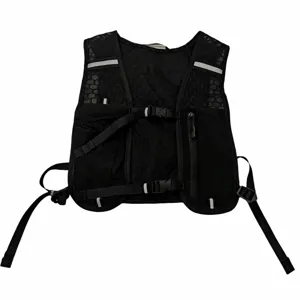 Black breathable pet vest harness with adjustable straps, pockets and reflective strips for outdoor.