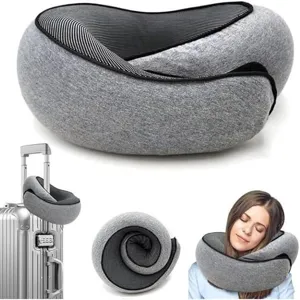 Memory foam travel neck pillow, foldable U-shaped wrap pillow for flights and office comfort.