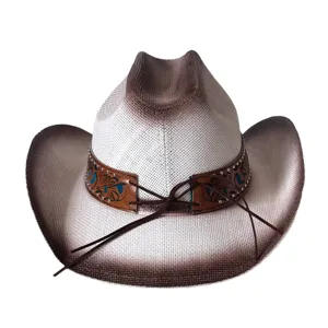 Chapeau de cowboy occidental dégradé rétro américain grand bord chapeau de paille plage