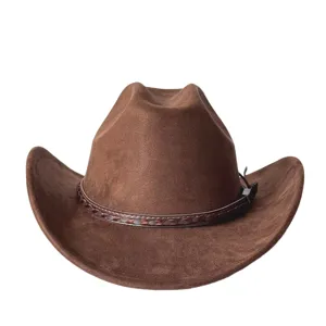 Cappello da cowboy western in camoscio retro marrone, tesa larga fedora cappello elegante.