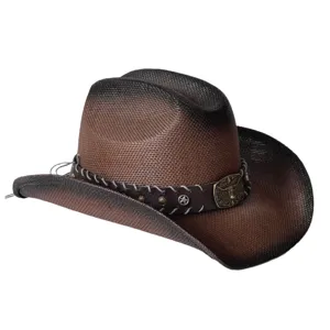 Vintage bruine kleurverloop cowboyhoed voor heren en vrouwen, zomerse strooien hoed.