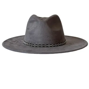 Chapeau fedora en daim à large bord gris pour femmes hommes rétro mode feutre chapeau