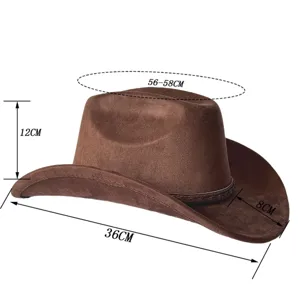 Cappello da cowboy occidentale in camoscio rétro per uomo e donna, tesa larga esterno.