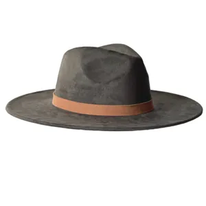 Chapeau fedora rétro à large bord et couronne larme en faux daim avec bande marron élégante.