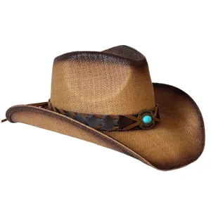 Western straw cowboy hat for men and women, wide brim sun protection beach hat brown new