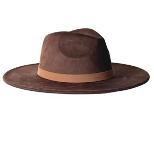 Chapeau Fedora vintage à large bord en suédine avec ruban contrasté pour look élégant.