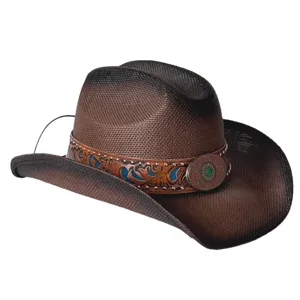 Chapeau de Cowboy Western Vintage Paille tressée Dégradé Chapeau de Soleil Été Plage