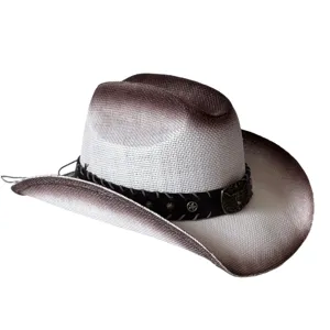 Vintage Witte Cowboy Strohoed Gegradueerde Zonnehoed voor Heren Dames Zomer Buiten