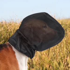 Schützende schwarze Netz-Hundemaske für Outdoor-Wandern, atmungsaktive Haustierkopfhaube.