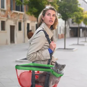 Sac de transport respirant pour chat et petit chien, sac à main en filet pour voyage en plein air.