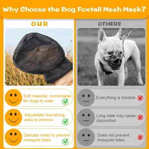 Detailansicht der Hunde Netzmaske mit weichem atmungsaktiven Stoff und Kordelzug.
