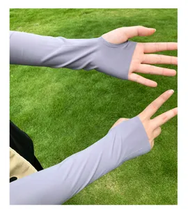 Summer ice silk sun protection sleeves with thumb hole, breathable arm cover for outdoor sports.
