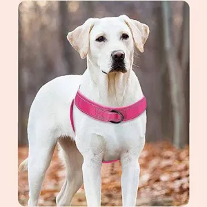 Pink tactical dog harness vest for large dogs, reflective strap with metal D-ring for safe walking.