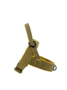 Tactical dog harness vest for large dogs, durable khaki mesh chest strap with metal rings.