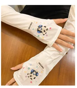 Cute puppy pattern ice silk sun protection sleeves for summer outdoor activities and driving.