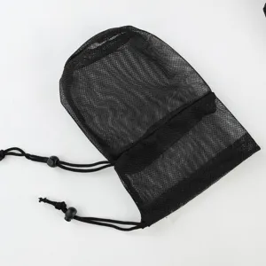 Schwarzer Mesh Kordelzug Aufbewahrungsbeutel atmungsaktive Tasche fur Outdoor Reise Utensilien