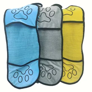 Pet microfiber drying towel set super absorbent chenille bath mitts for dogs cats blue grey yellow