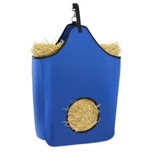 Bolsa de heno colgante para caballos comedero lento de tela azul resistente para establo y pradera