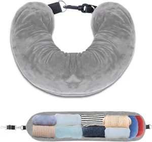 Funda de cojin de viaje rellenable para guardar ropa, cojin cervical de cuello en U portatil.