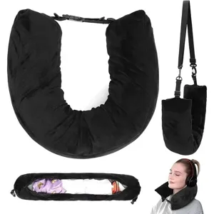 Funda de almohada de viaje rellenable, cojín de cuello en U portátil para el avión.