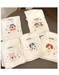 Cute puppy print ice silk sun protection sleeves detail shot, breathable summer arm guards.