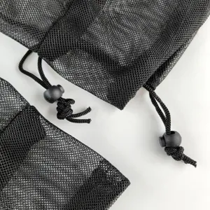 Schwarzer Mesh Kordelzug Aufbewahrungsbeutel atmungsaktive Tasche mit Stopper fuer outdoor