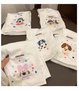 Cute cartoon dog ice silk sunscreen sleeves detail showing cute print and cool fabric texture.