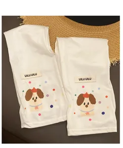 Cute cartoon puppy ice silk sun protection sleeves, summer UV shielding cooling arm covers.