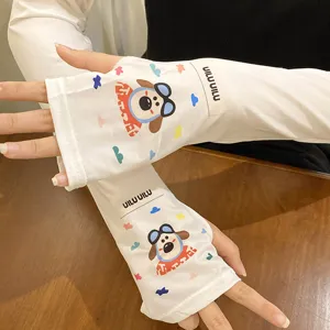 Summer ice silk sun protection sleeves with cute cartoon dog print, breathable arm covers.