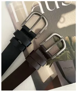 Stylish women's casual leather belt with metal pin buckle for versatile everyday jeans wear.