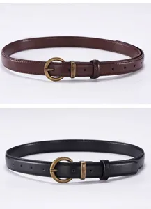 Women thin leather belt casual retro style pin buckle waistband daily versatile trouser belt
