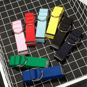 Cintura in tela colorata con fibbia a doppio anello metallico, stile casual per studenti.