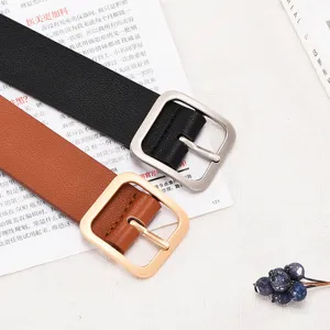 Women Casual Retro Faux Leather Belt With Metal Square Buckle Simple Decorative Waist Belt For Ladies Daily Wear