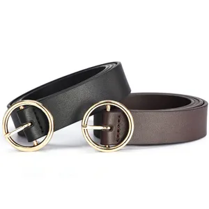 Women Genuine Leather Belt Vintage Round Metal Pin Buckle Casual Dress Pants Waistband Daily Fashion Belt Accessories
