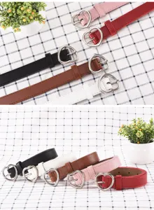 Stylish casual PU leather belt featuring a cute heart-shaped metal pin buckle design.
