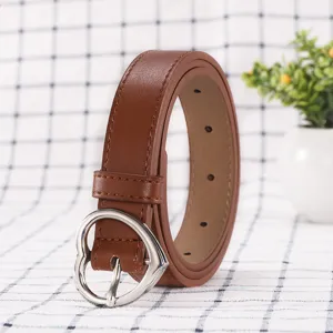 Women Fashion Casual PU Leather Belt Heart Shaped Metal Pin Buckle Solid Color Waistband For Jeans Dresses