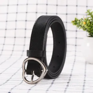 Black leather belt with silver heart buckle casual women jeans belt stylish waist accessory