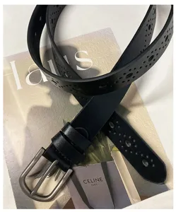 Women black hollow leather belt casual fashion pin buckle jeans belt everyday wear stylish accessory