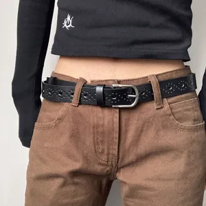 Women's PU Leather Belt Casual Versatile Hollow-Out Pin Buckle Waistband For Jeans Fashion Daily Accessories Waist Strap