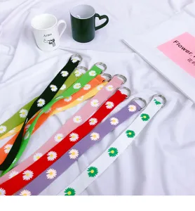 Cintura in tela con stampa margherita da donna con fibbia a doppio anello pantaloni