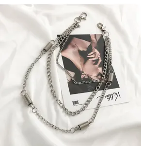 Punk multi-layer metal pants chain hip hop street style silver waist chain for men women