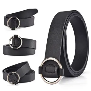 Dames Casual Eenvoudige Kunstledzen Riem met Ronde Gesp Zwart Veelzijdige Tailleband