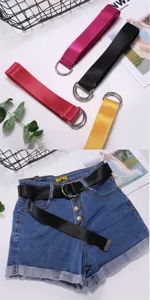 Casual canvas belt with double D-ring buckle, durable fabric strap for men and women jeans.