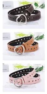 Vrouwen hart gesp uitgeholde riem stijlvolle casual dunne lederen riem in drie kleuren.