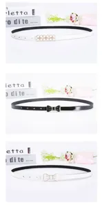 Women thin belt floral metal buckle stylish dress accessory minimalist faux leather strap