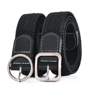 Ceinture tressée élastique noire pour femme avec boucle en métal pour jean et robe quotidienne
