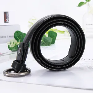 Women casual black belt with round metal buckle, versatile Korean style waist belt for dress.