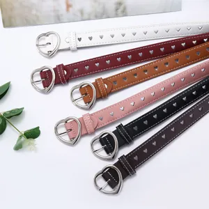 Dames Casual PU Lederen Riem Metalen Hartsgesp Uitgesneden Slanke Taille Riem Mode Dagelijkse Riem