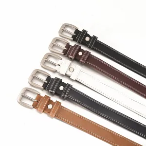 Women Casual Faux Leather Belt Double Stitching Pin Buckle Versatile Pants Belt