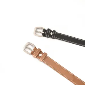 Women casual leather belt with double stitch pin buckle fashionable trousers waist belt